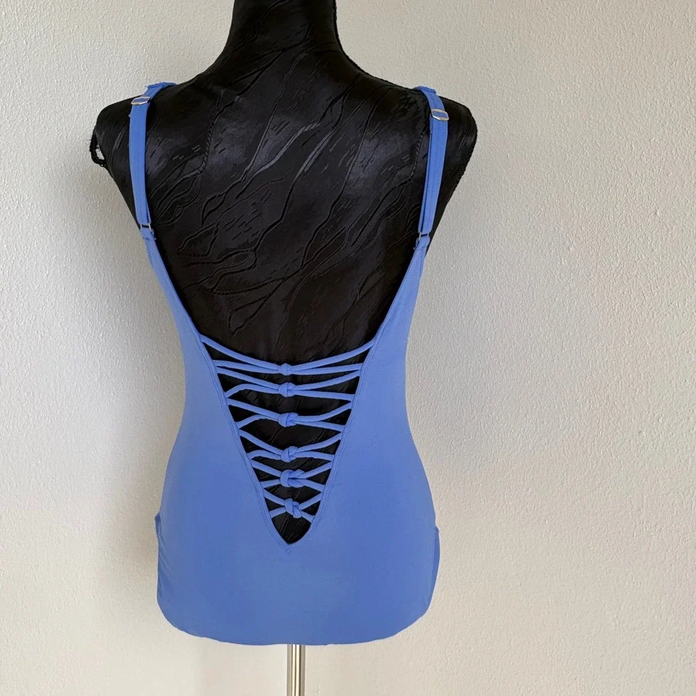 Bleu Rod Beattie Lace-Up One Piece Swimsuit Womens 10 Blue